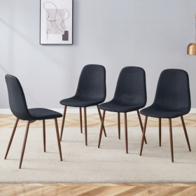 Luxury Simple Chair - Set Of 4 BLACK Linen-Cotton Material High Resilience Dining Chair With Metal Walnut Color Leg.Integral Metal Leg Architectu (Option: BlackWalnut)
